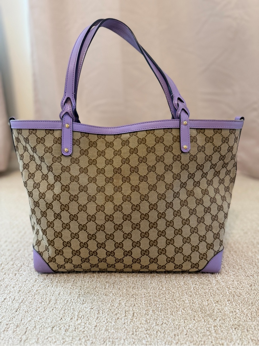 Gucci GG Tote with Lavender Leather Trim